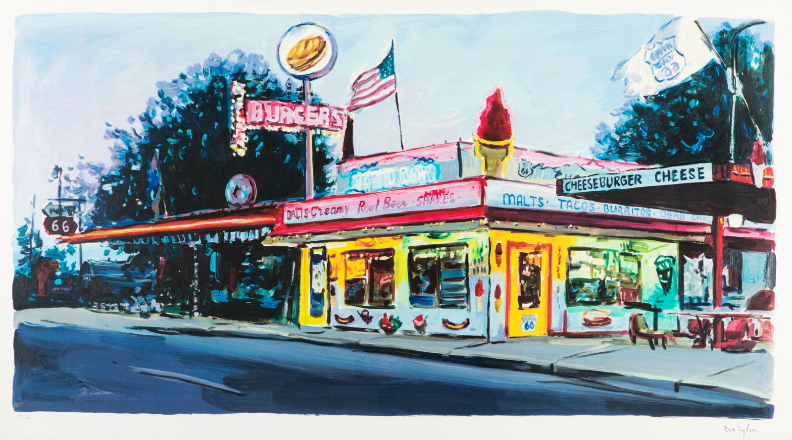 BOB DYLAN (American, b. 1941): Nowhere and Anywhere (2017) Screenprint in colours Ed. 137 / 195 Signed bottom right H.: 34 1/2" x W.: 54"