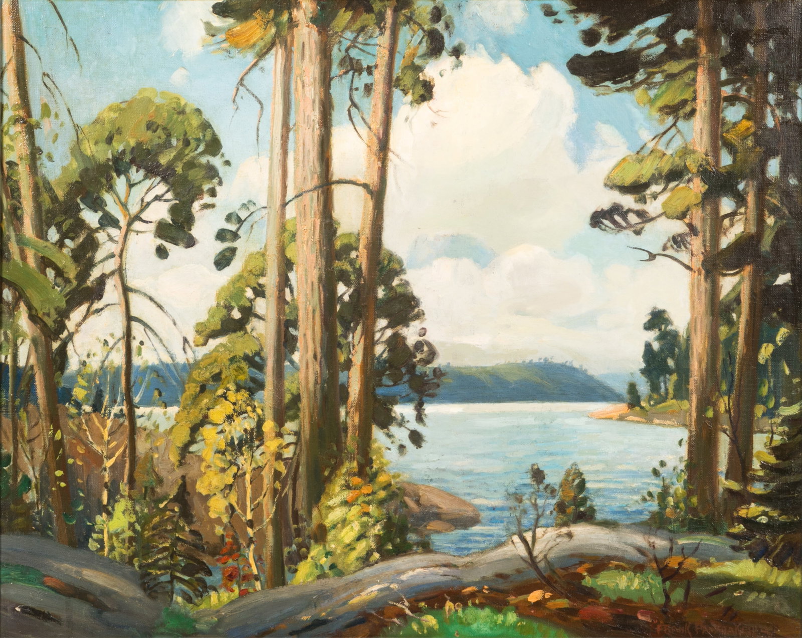 FRANK PANABAKER (Canadian, 1904-1992): River Scene Oil on canvas Signed bottom right H. 24" x W. 30"