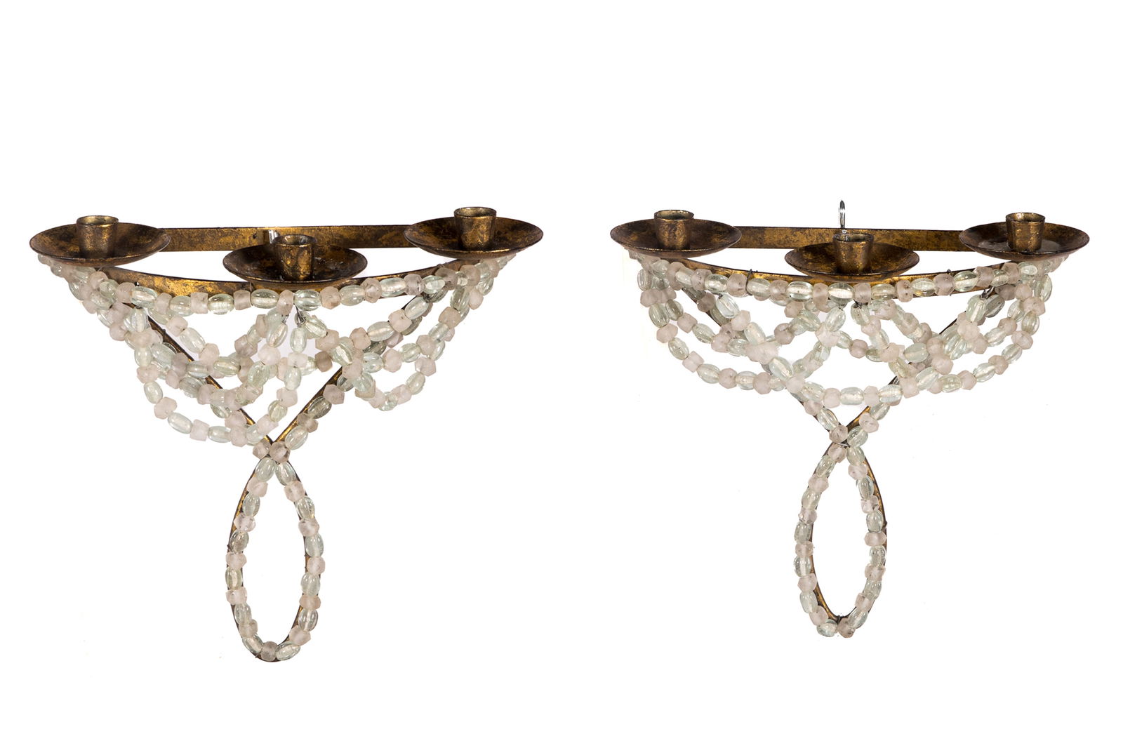 PAIR OF VINTAGE METAL & GLASS BEADED WALL SCONCES (1 of 2)