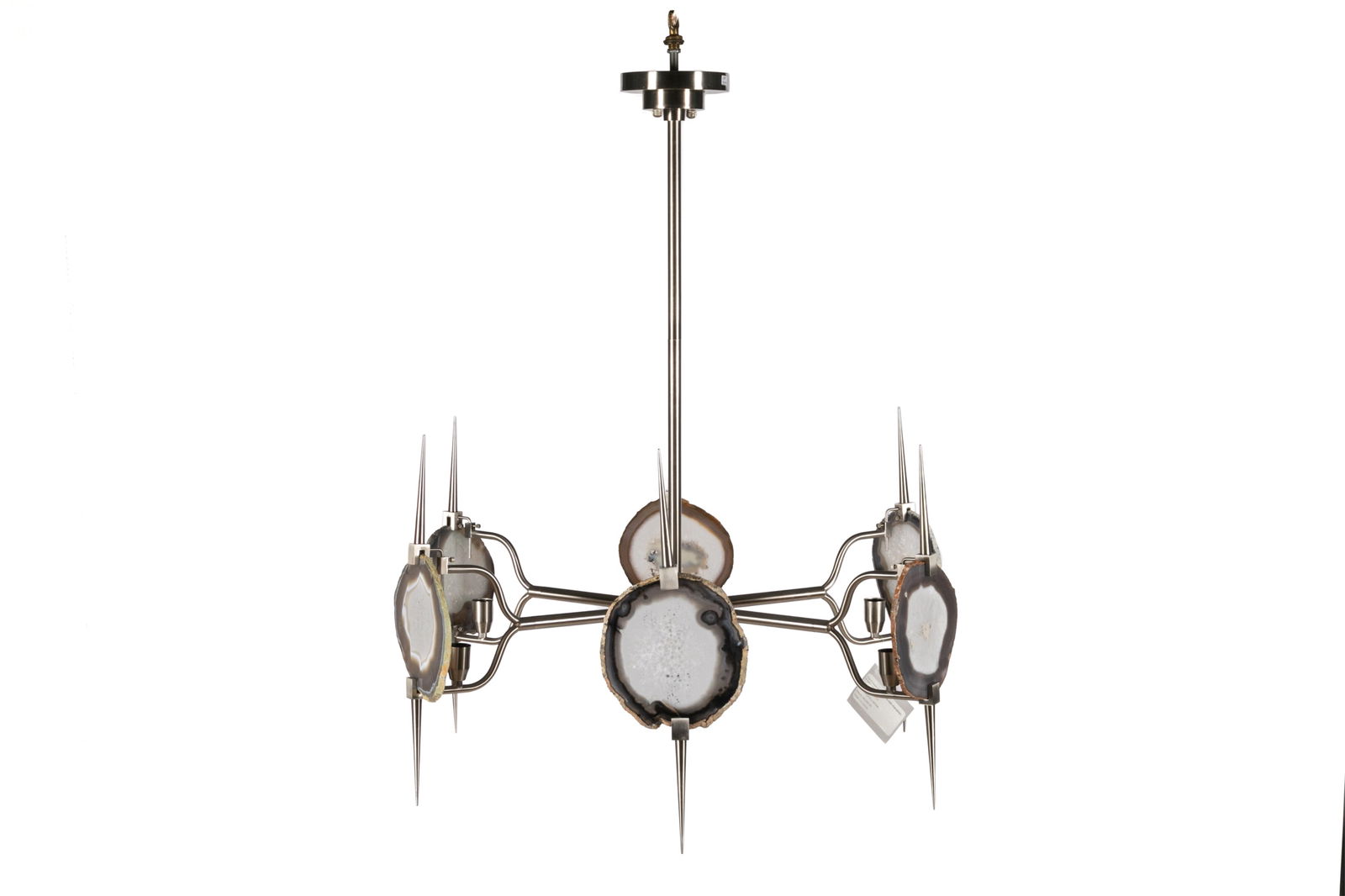 SATIN NICKEL ECLIPSE AGATE CHANDELIER: H 44"