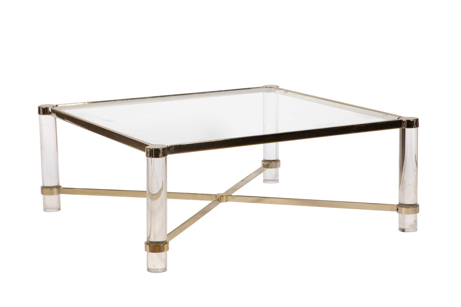 MID-CENTURY LUCITE & BRASS COFFEE TABLE (1 of 2)