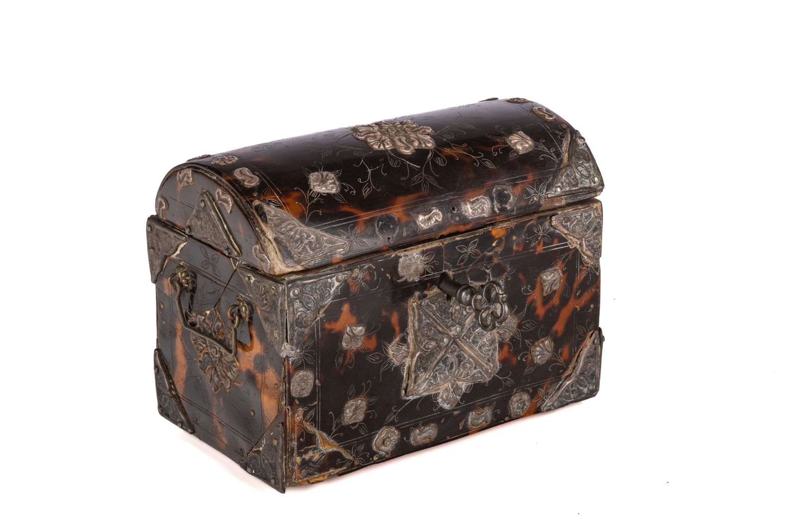 18th C MINIATURE TORTOISESHELL AND SILVER CASKET (1 of 5)
