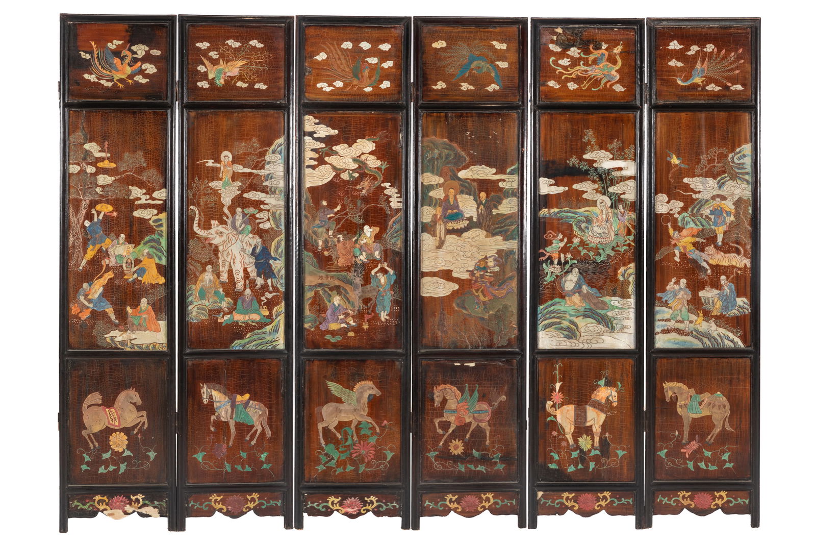 CHINESE SIX-FOLD LACQUER PAINTED LANDSCAPE SCREEN (1 of 3)