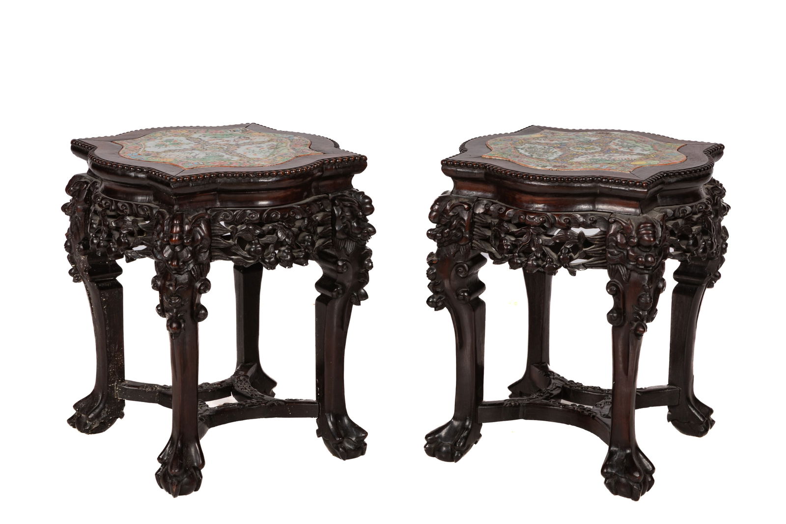 PAIR OF CHINESE HARDWOOD STOOLS (1 of 3)