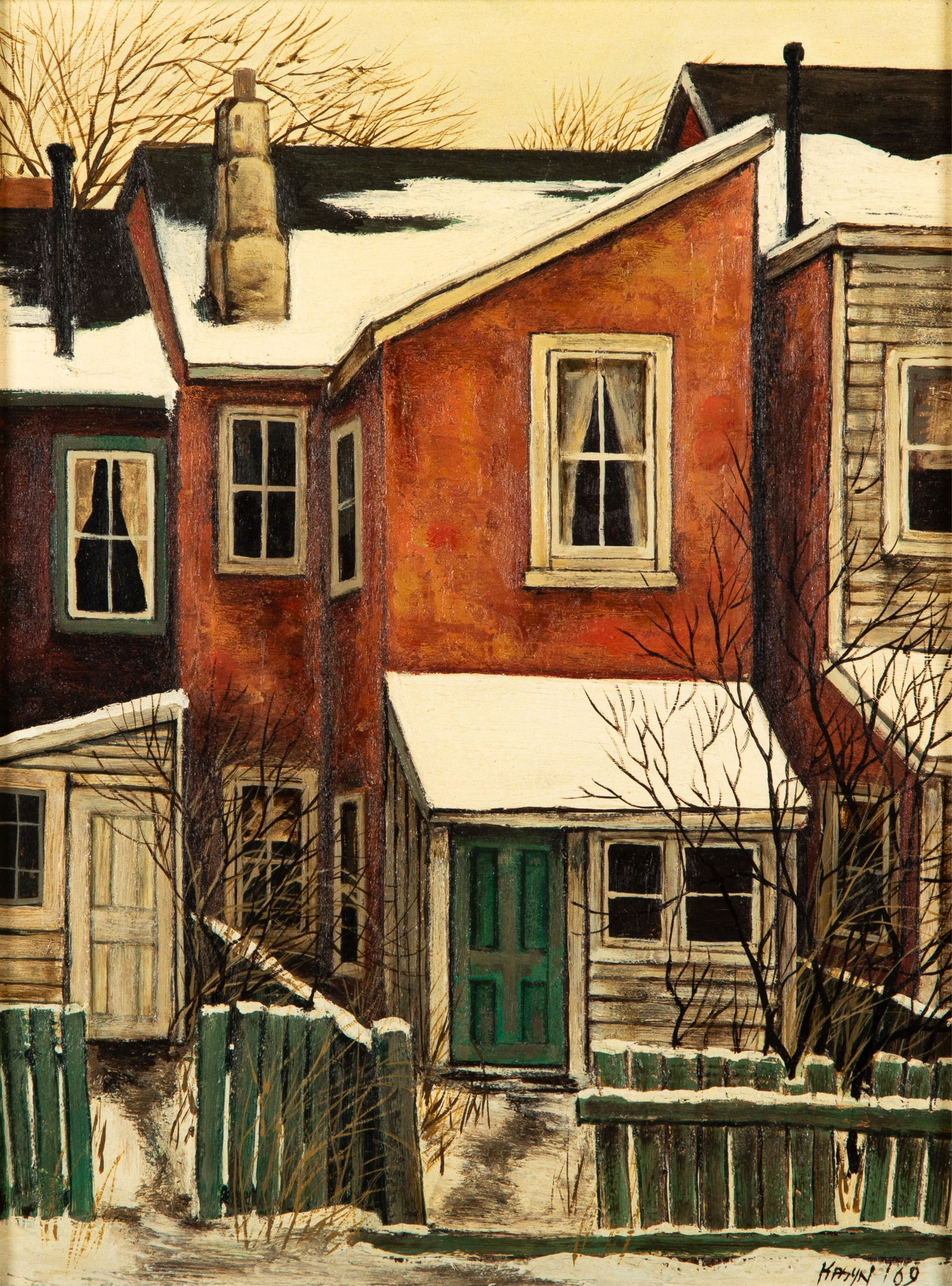 JOHN KASYN (Canadian, 1926-2008): Milan St. (1969) Oil on masonite Signed and dated bottom rightH. 16" x W. 12" Provenance: Mazelow Gallery (Toronto)