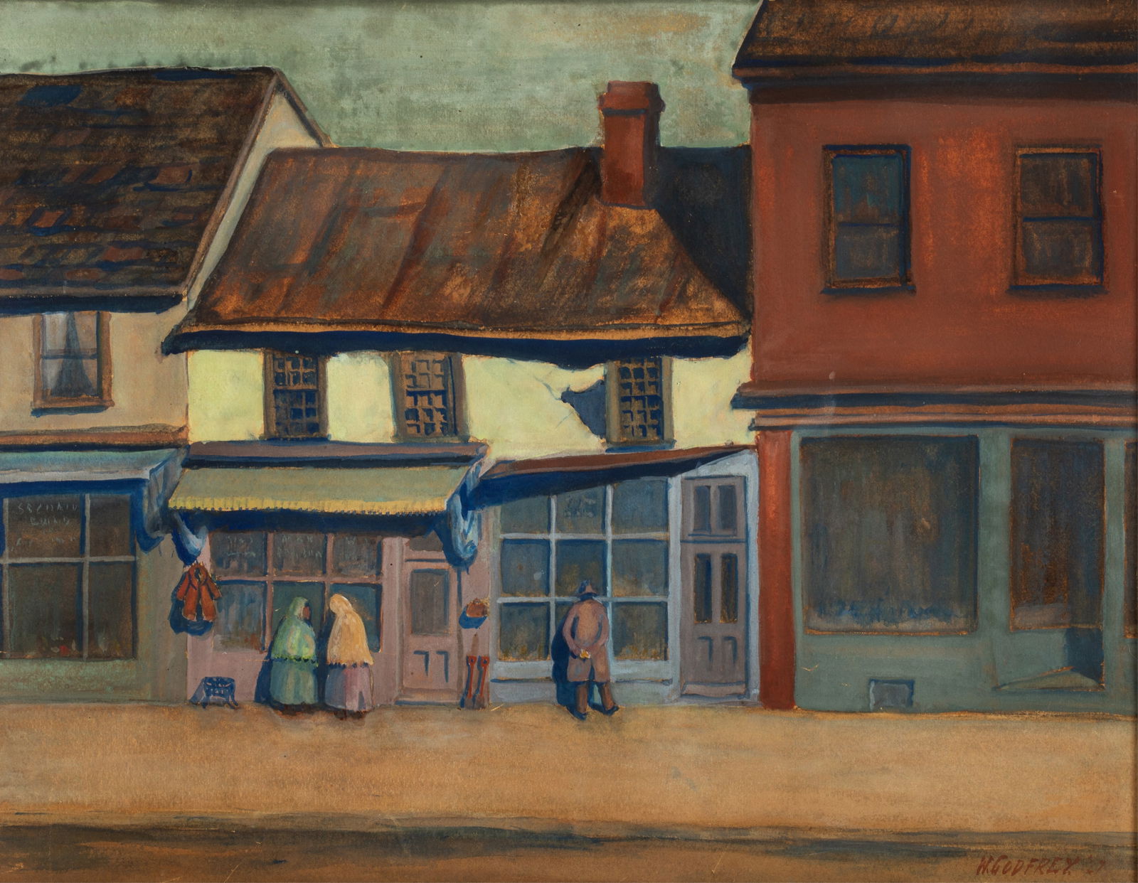 WILLIAM FREDERICK G. GODFREY (Canadian, 1884-1971): York Street, Toronto, South of Queen (1927) Gouache on board Signed bottom rightH. 18" x W. 23"