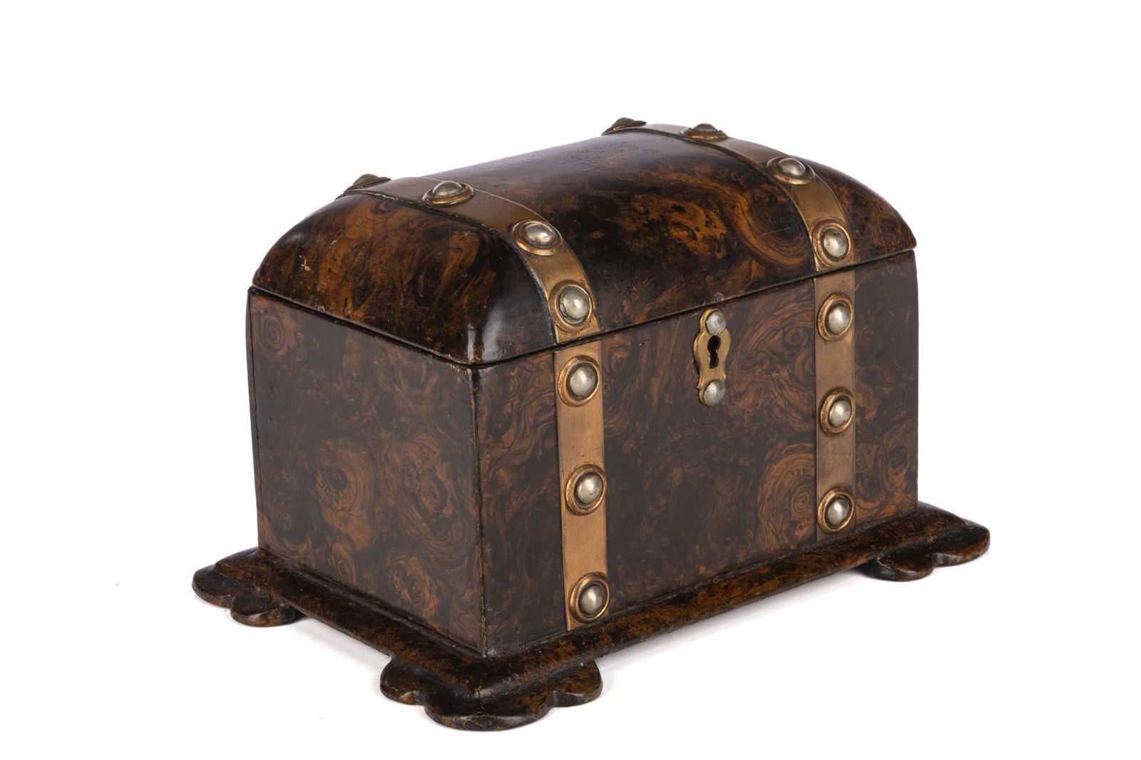 19th C BURLED WOOD TEA CADDY (1 of 6)