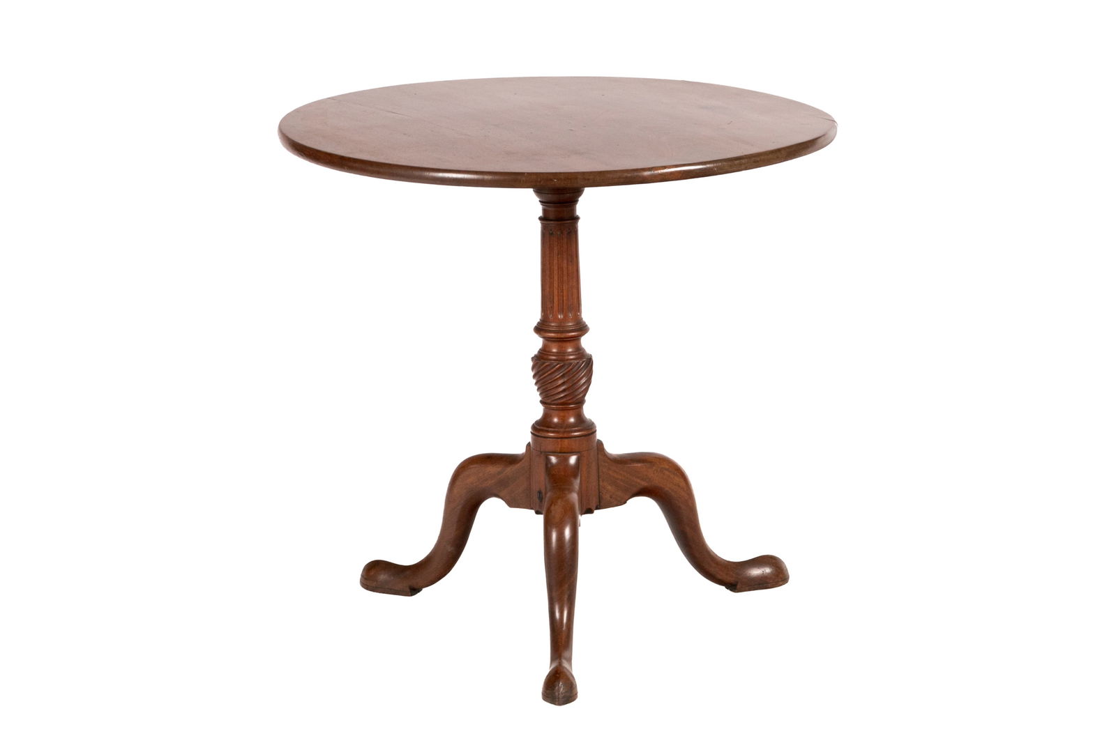 GEORGIAN MAHOGANY FLIP TOP TEA TABLE: H.: 27 1/2" (open 42 1/2") x Dia.: 29"