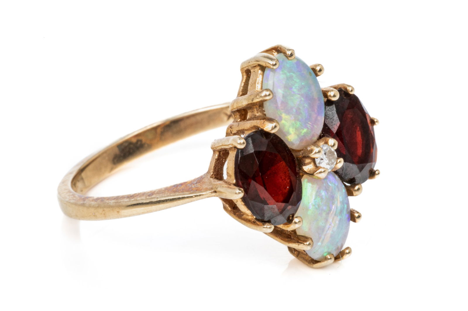 14K GOLD, OPAL AND RED TOURMALINE DRESS RING, 3.7g (1 of 3)