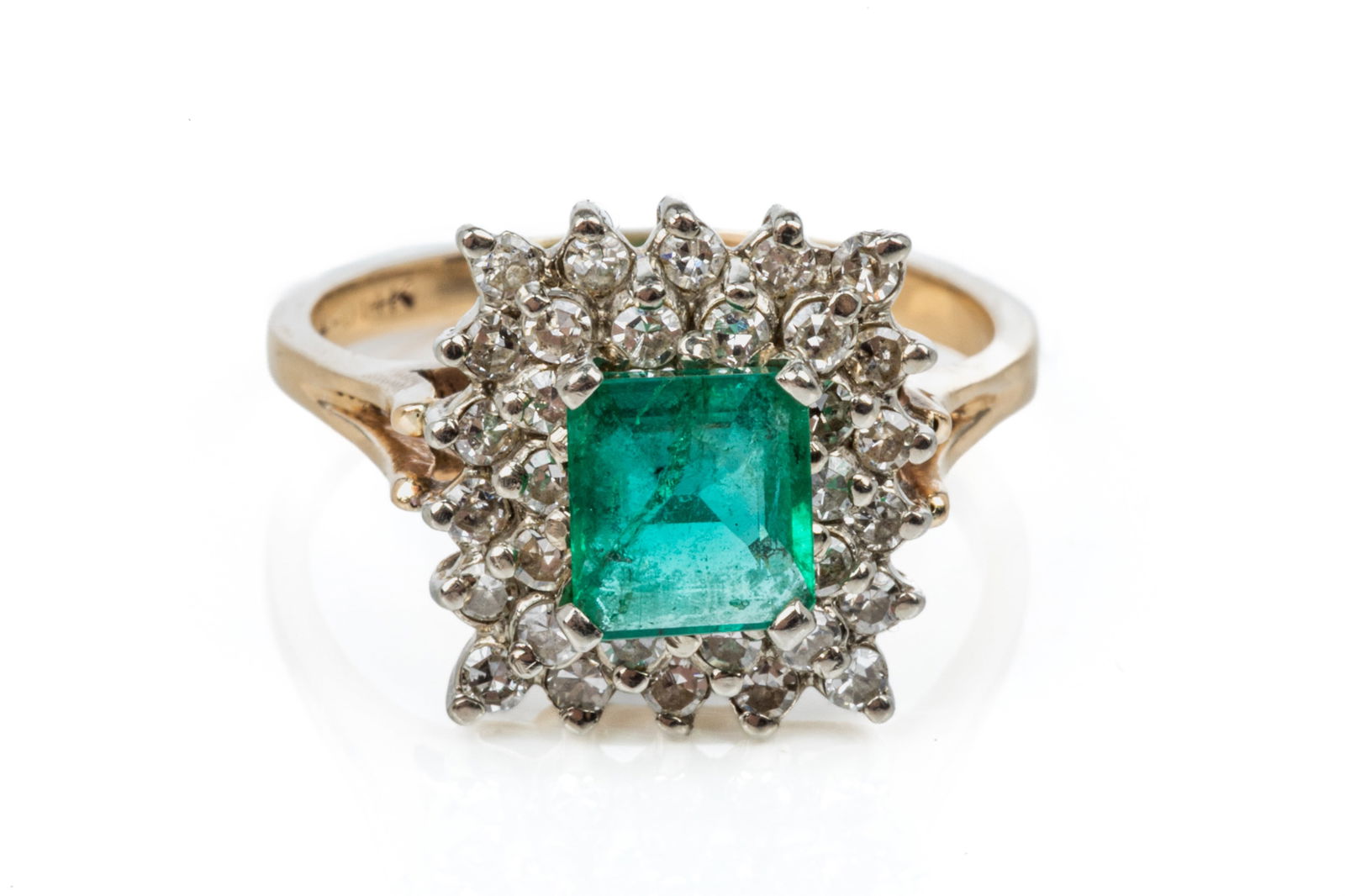 14K GOLD, EMERALD AND DIAMOND CLUSTER RING, 4.8g (1 of 4)