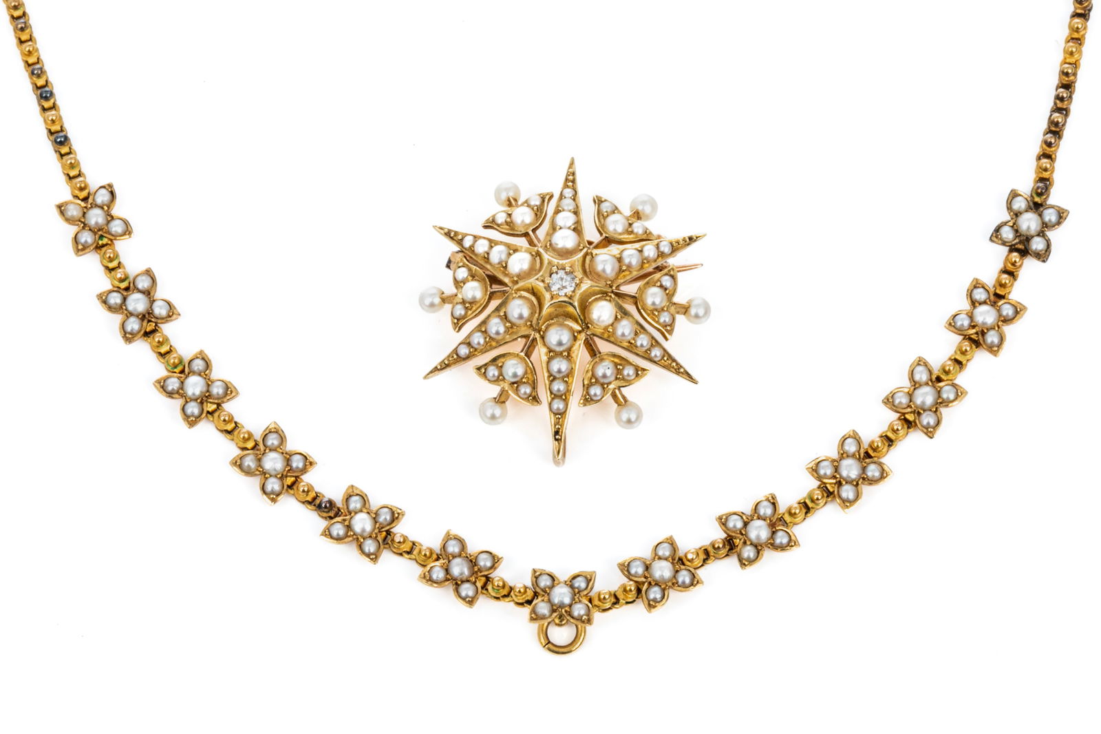 ANTIQUE 18K GOLD STAR BROOCH WITH NECKLACE, 18g (1 of 6)