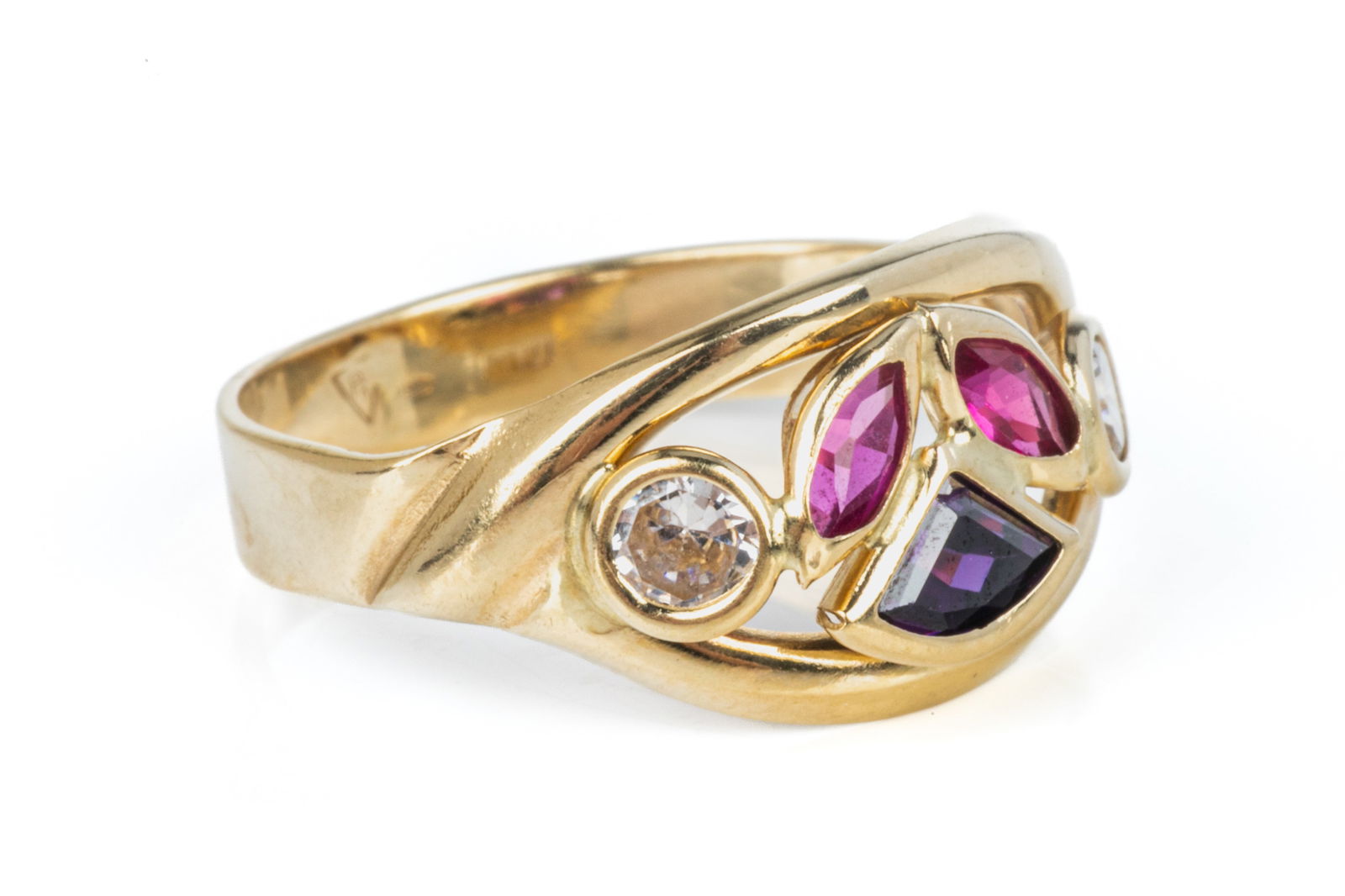 ITALIAN 14K GOLD, DIAMOND AND GEM-SET RING, 2.2g (1 of 3)