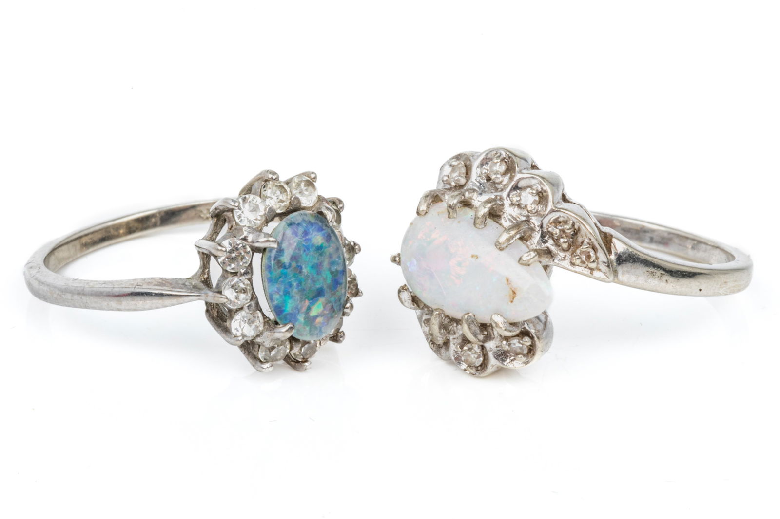 TWO WHITE GOLD AND OPAL CLUSTER RINGS, 6.7g (1 of 4)