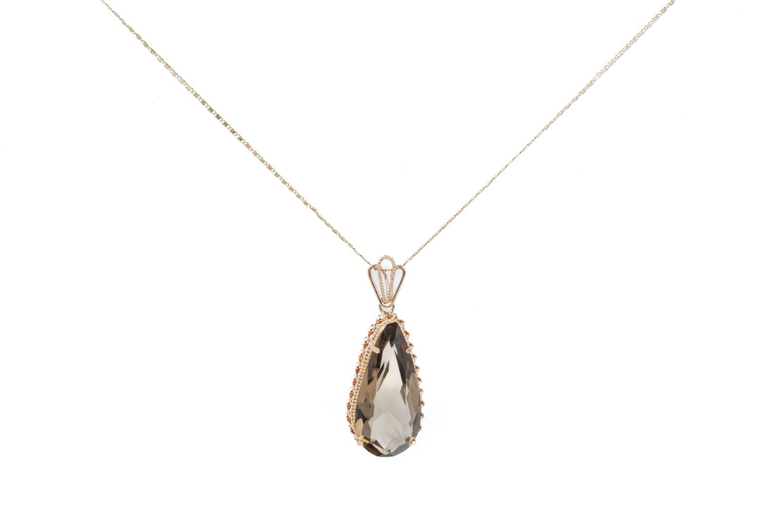 14K GOLD SMOKY QUARTZ PENDANT ON GOLD CHAIN, 9.2g (1 of 3)