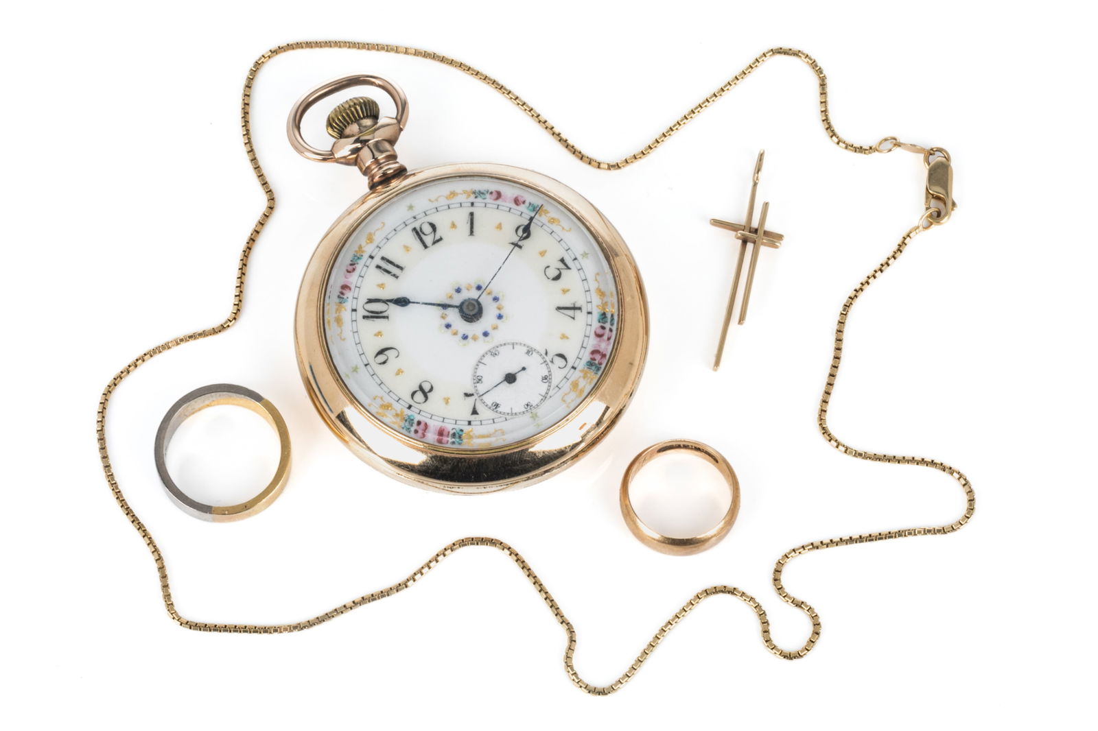 ROLLED GOLD POCKET WATCH WITH GOLD JEWELLERY,20.4g (1 of 4)