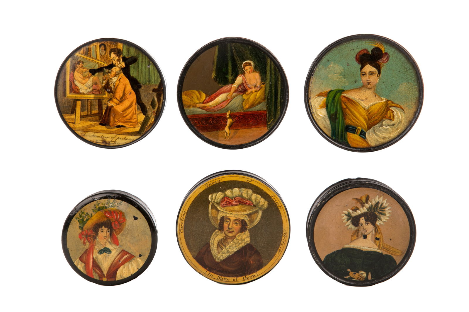 SIX GEORGIAN PAPIER MACHE SNUFF BOXES (1 of 3)