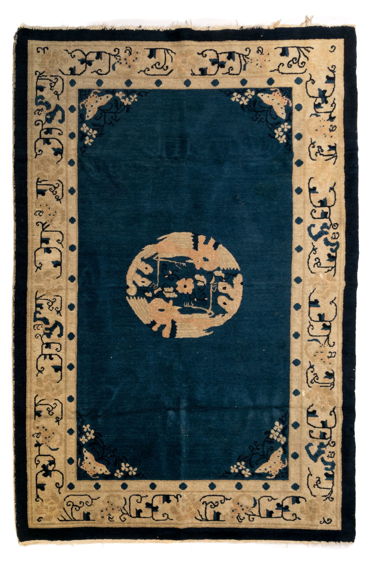 ANTIQUE CHINESE BLUE GROUND RUG (1 of 3)