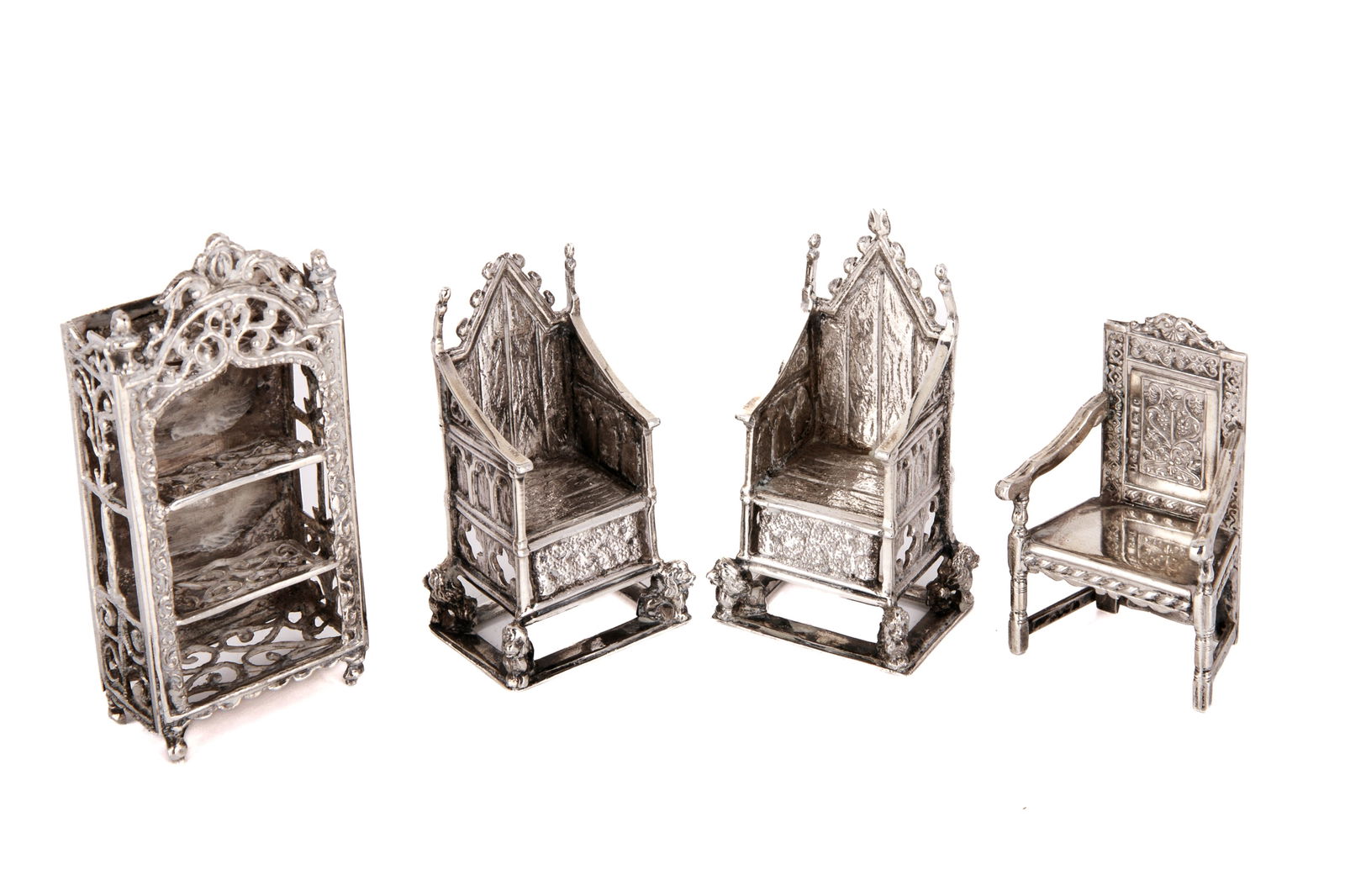 FOUR ENGLISH SILVER FURNITURE MINIATURES, 83g (1 of 4)