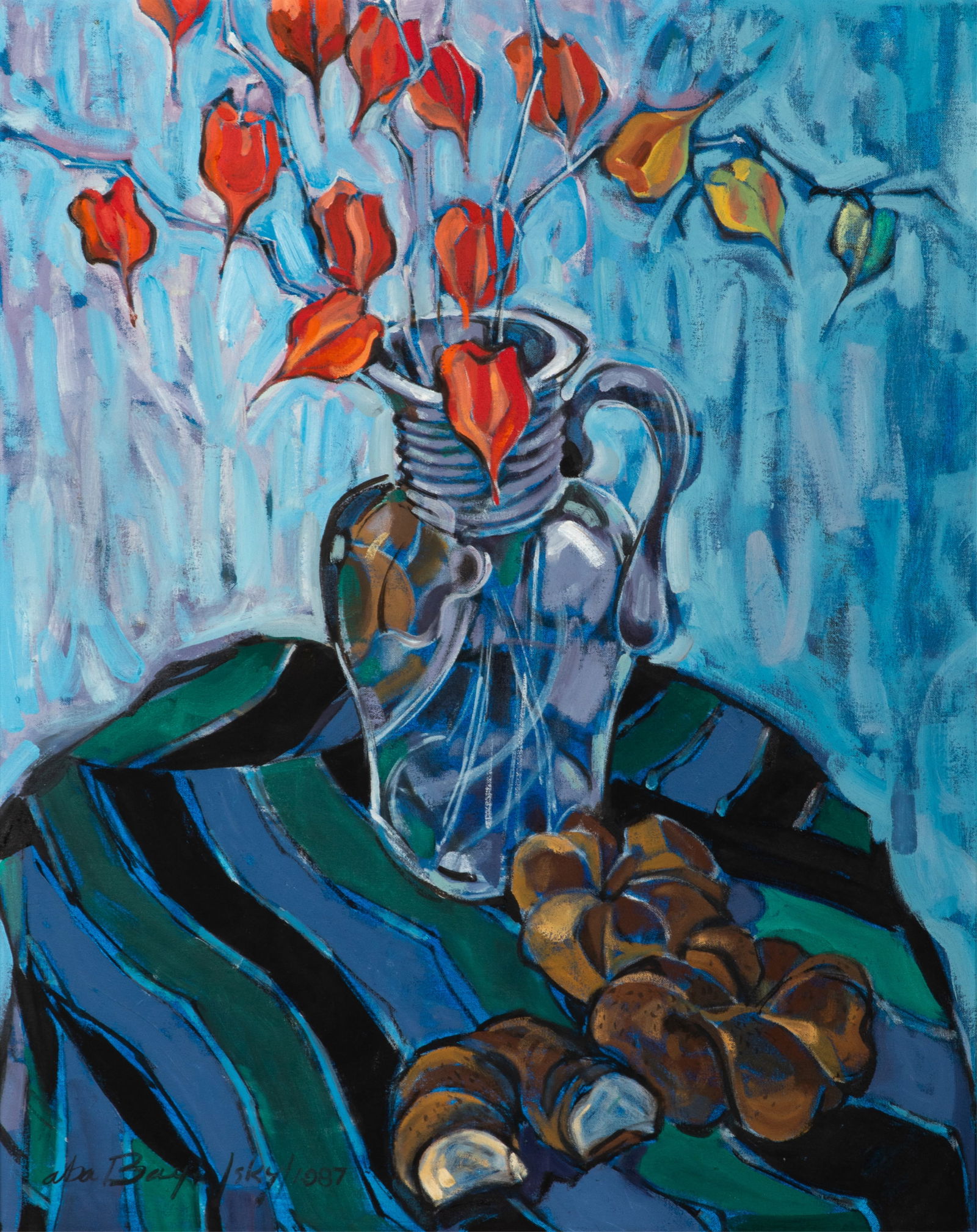 ABA BAYEFSKY (Canadian, 1923-2001): Buns and Chinese Lanterns (1987) Oil on canvas Signed and dated bottom left H. 30" x W. 24"