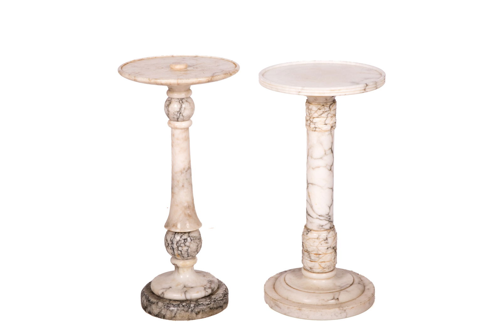 NEAR PAIR OF SMALL MARBLE PEDESTALS TABLES (1 of 1)