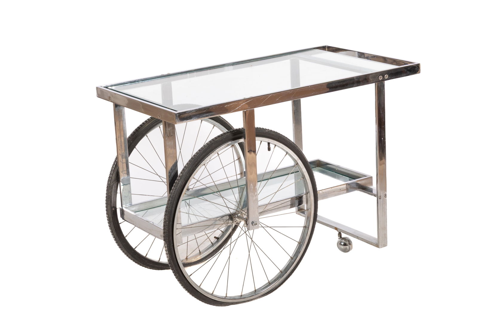 GLASS AND PLATE CHROMED STEEL MODERN BAR CART (1 of 3)