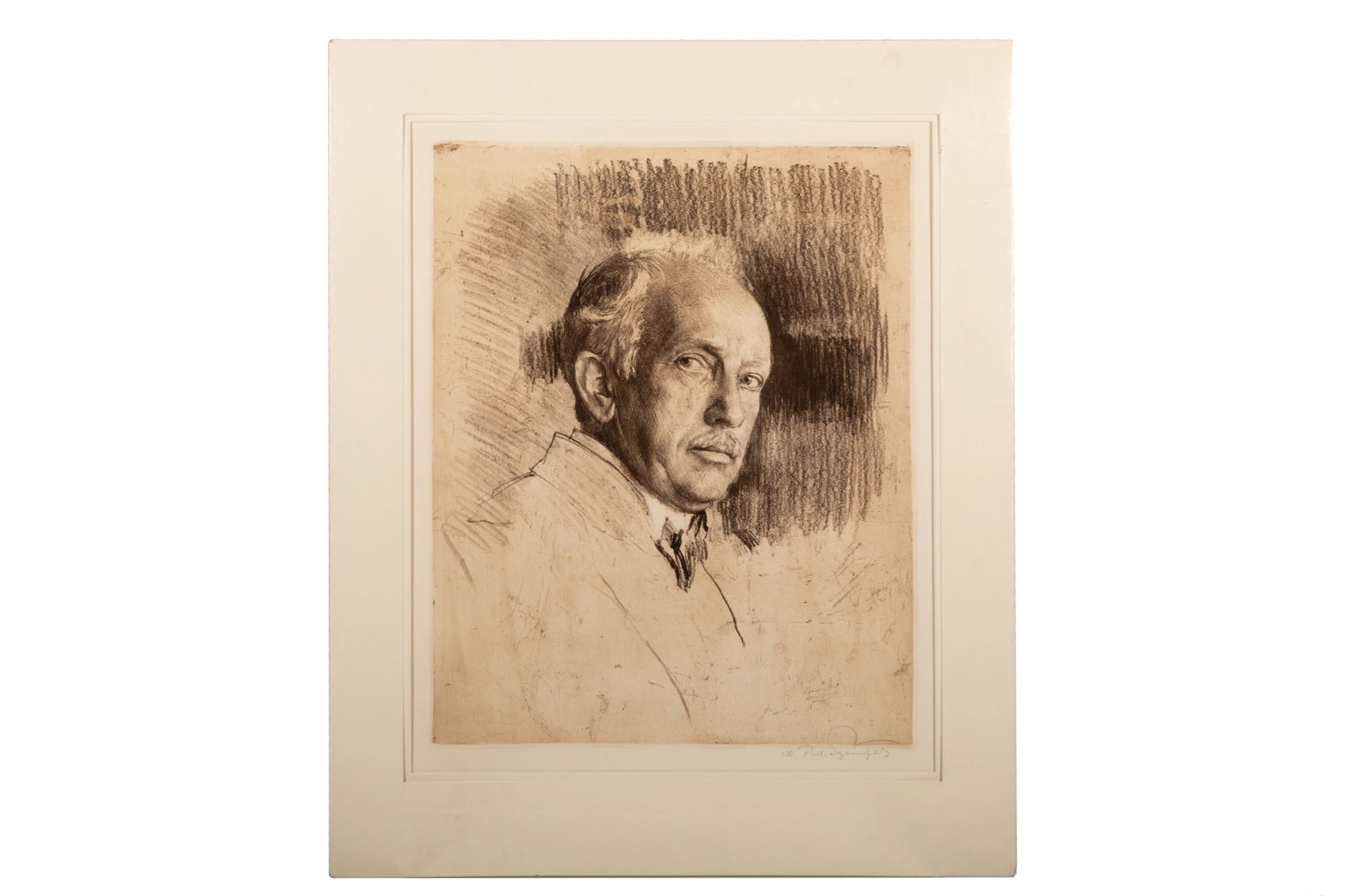FERDINAND SCHMUTZER (Austrian, 1870-1928): Richard Strauss Etching Signed bottom right Measurements (in mat): H. 28" x W. 23"