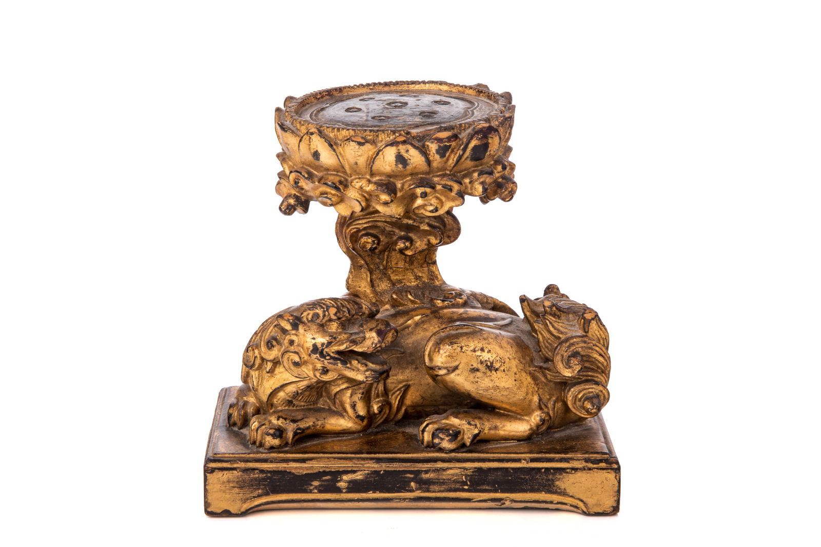 LION BASE & LOTUS HOLDER GILT WOOD CARVED STAND (1 of 4)