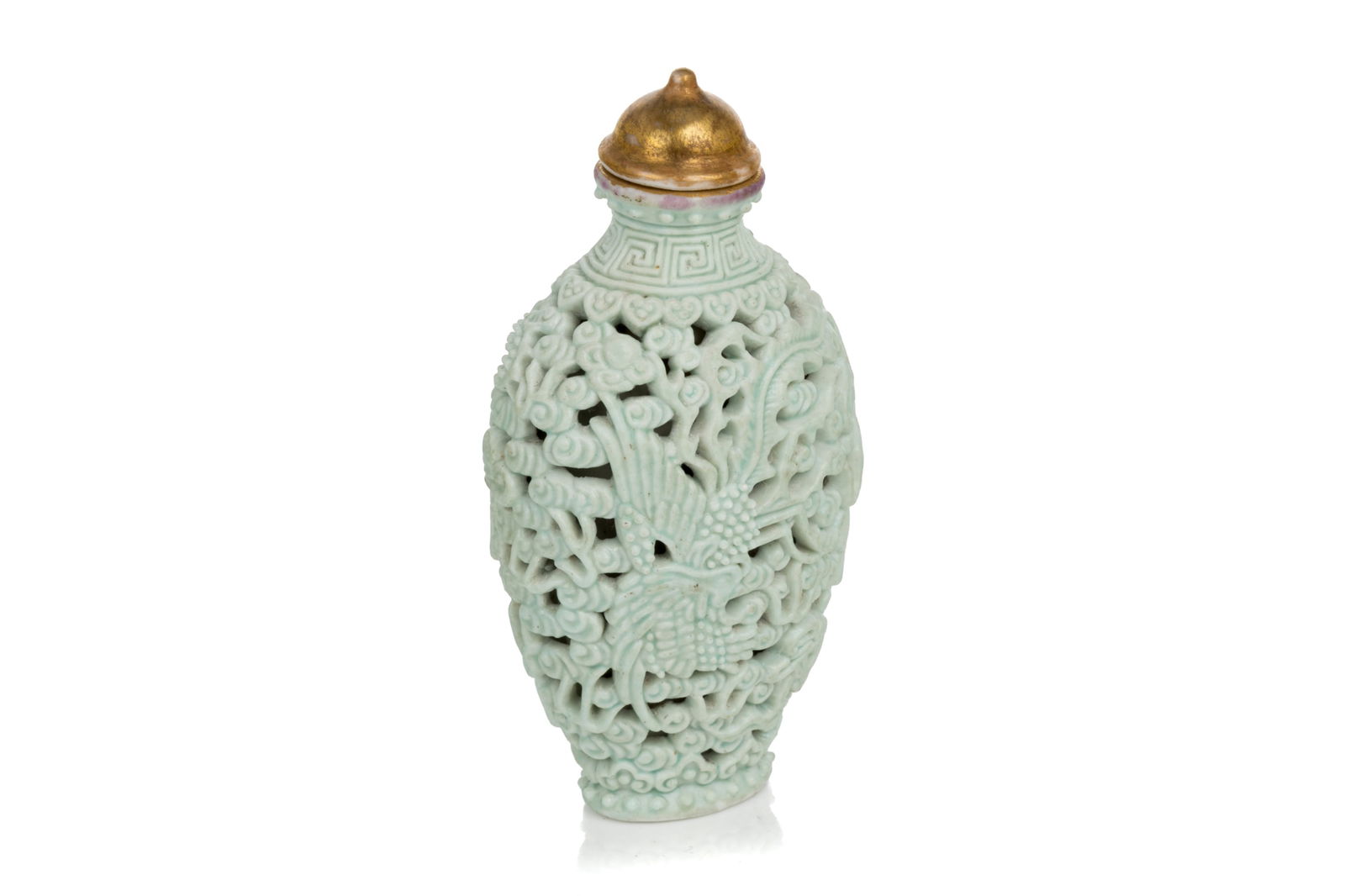 MOULDED AND RETICULATED PORCELAIN SNUFF BOTTLE (1 of 6)