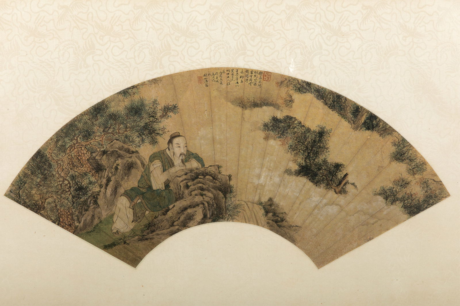 FAN PAINTING, SCHOLAR LOOKING AT CLOUDS (1 of 4)