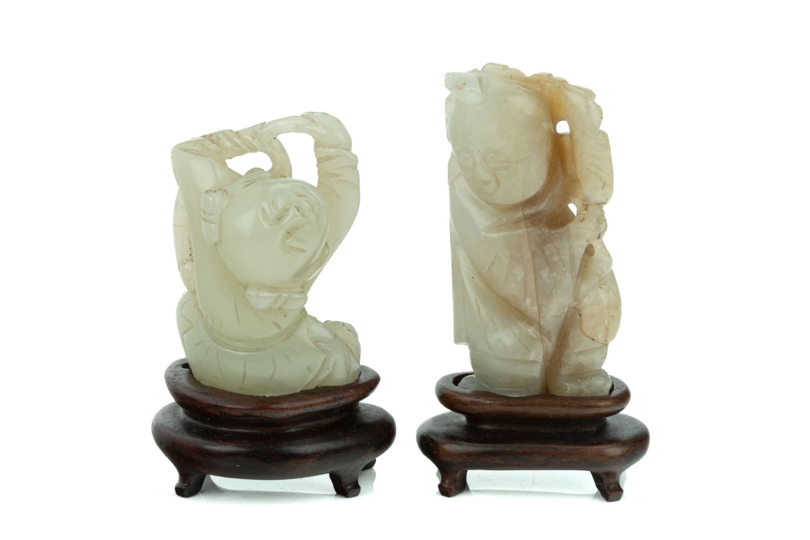 PAIR OF WHITE JADE CARVING OF BOYS, EARLY QING (1 of 3)