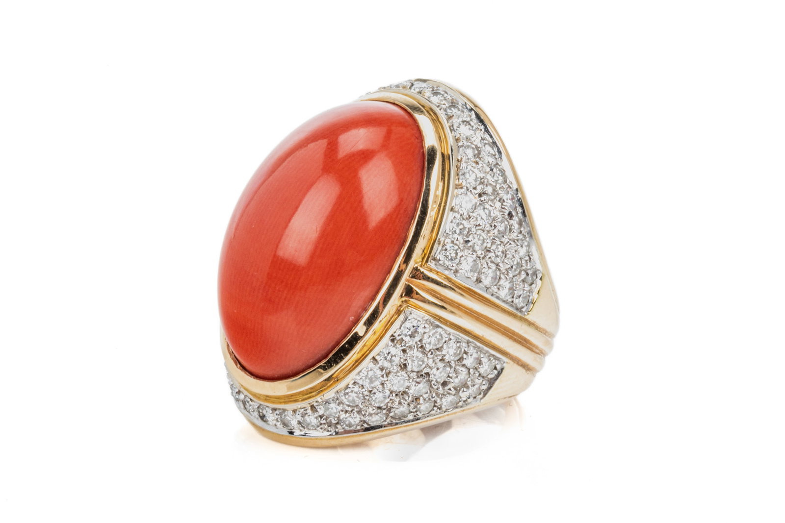 14K GOLD, CORAL AND DIAMOND COCKTAIL RING, 21.2g (1 of 5)