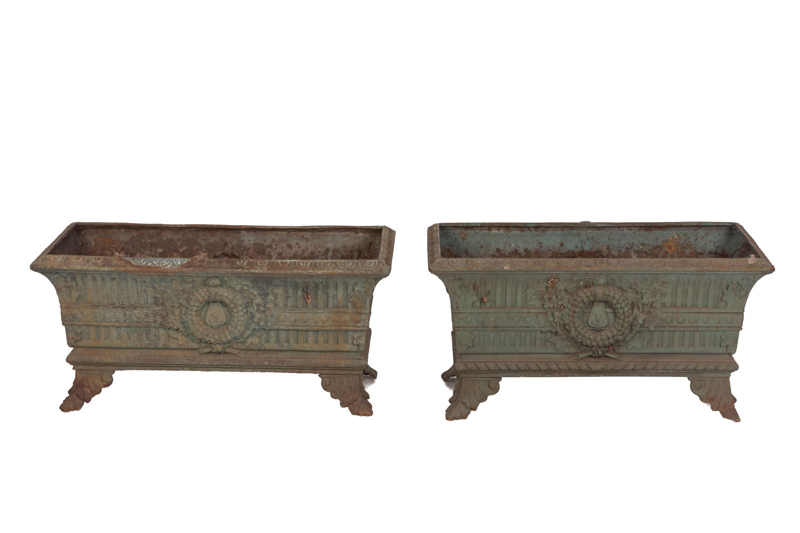 PAIR OF ANTIQUE CAST IRON PLANTERS (1 of 2)