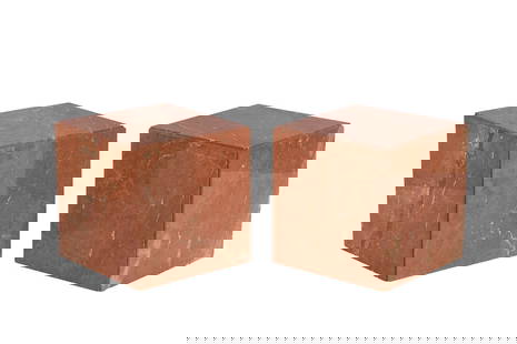 PAIR OF SQUARE PINK MARBLE PEDESTALS: H.: 40.5 cm (16 in.) W.: 40.5 cm (16 in.)