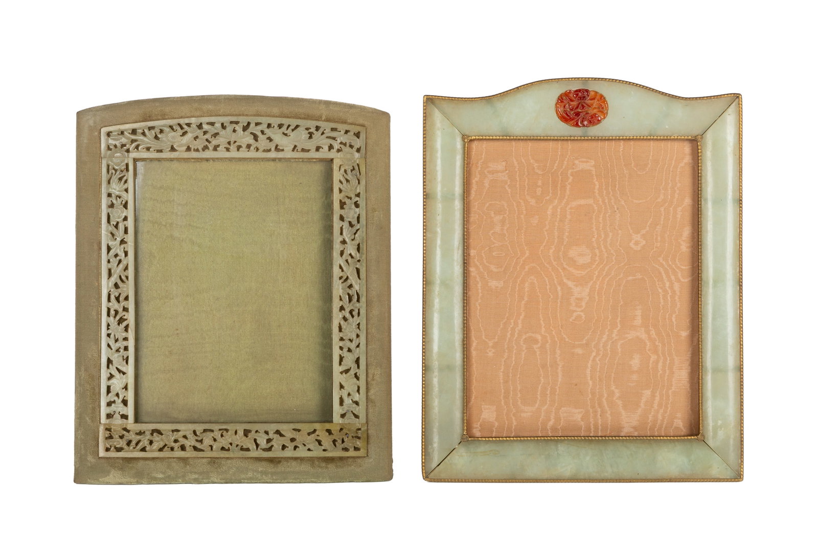 TWO ANTIQUE NEPHRITE JADE MOUNTED PICTURE FRAMES (1 of 3)