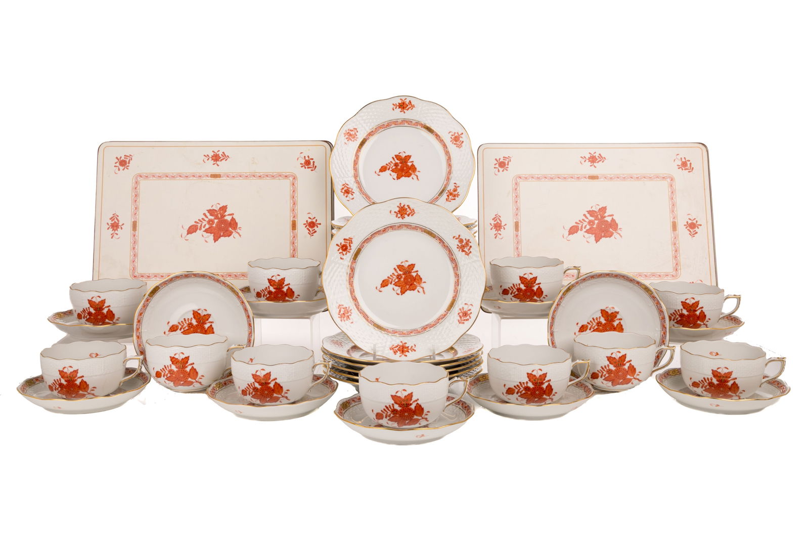 ELEVEN HEREND 'CHINESE BOUQUET' TEACUP TRIOS (1 of 4)