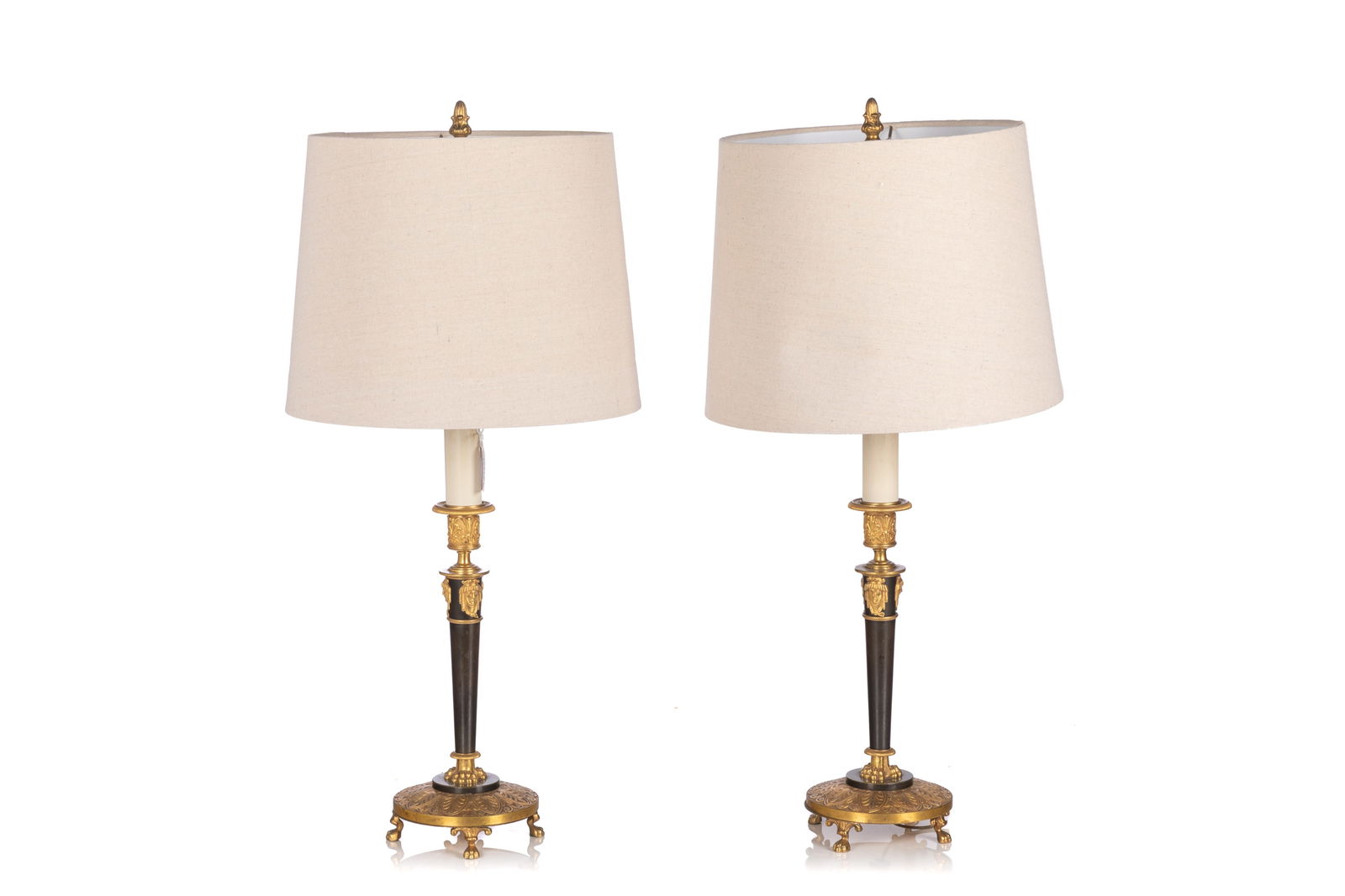 PAIR OF FRENCH EMPIRE BRONZE CANDLESTICKS AS LAMPS (1 of 3)