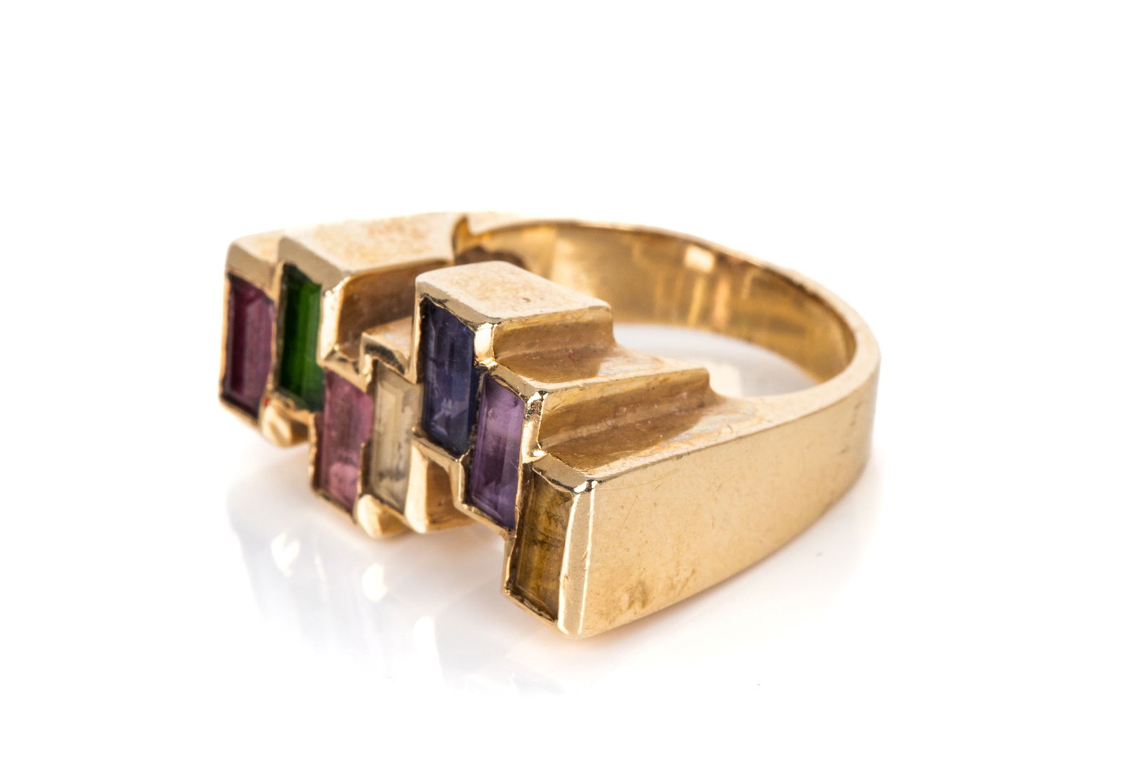 VINTAGE GOLD & RAINBOW STONE RING, 10.6g (1 of 2)