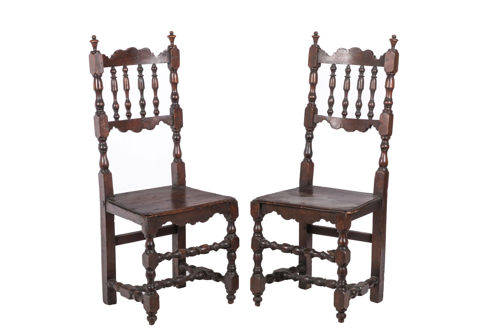 PAIR OF 17th C ITALIAN WALNUT BAROQUE CHAIRS (1 of 4)
