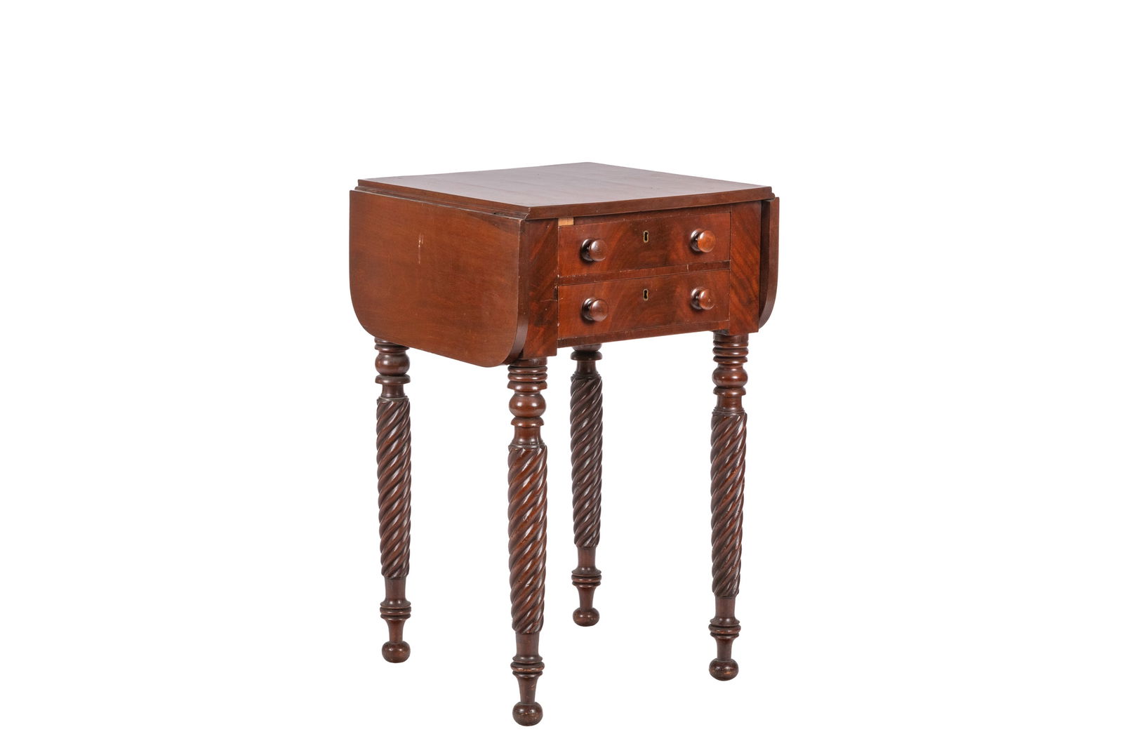 MAHOGANY DROP LEAF TWO DRAWER WORK TABLE (1 of 5)