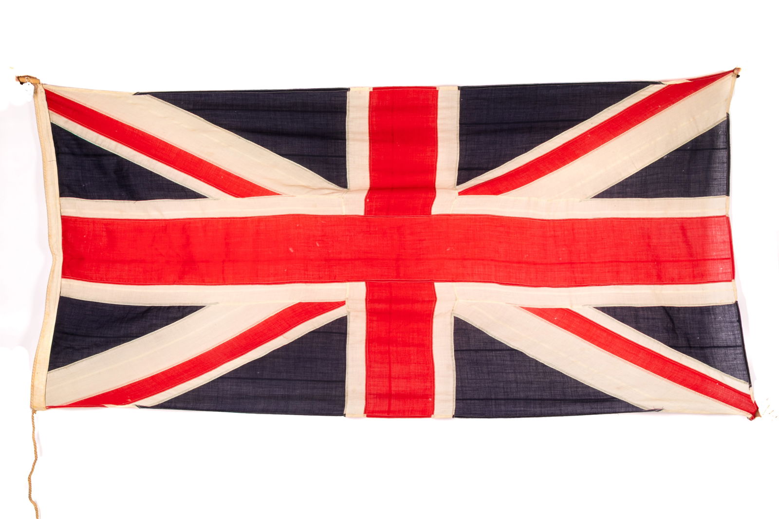 ANTIQUE UNION JACK FLAG: Likely dates to early 20th C. Overall measurements: H. 45" x W. 88". Provenance: William Murray's Canada Shipping Company or Beaver Line S.S. Co. (Montreal); Musee Copp's Ferry Museum (Georgeville)