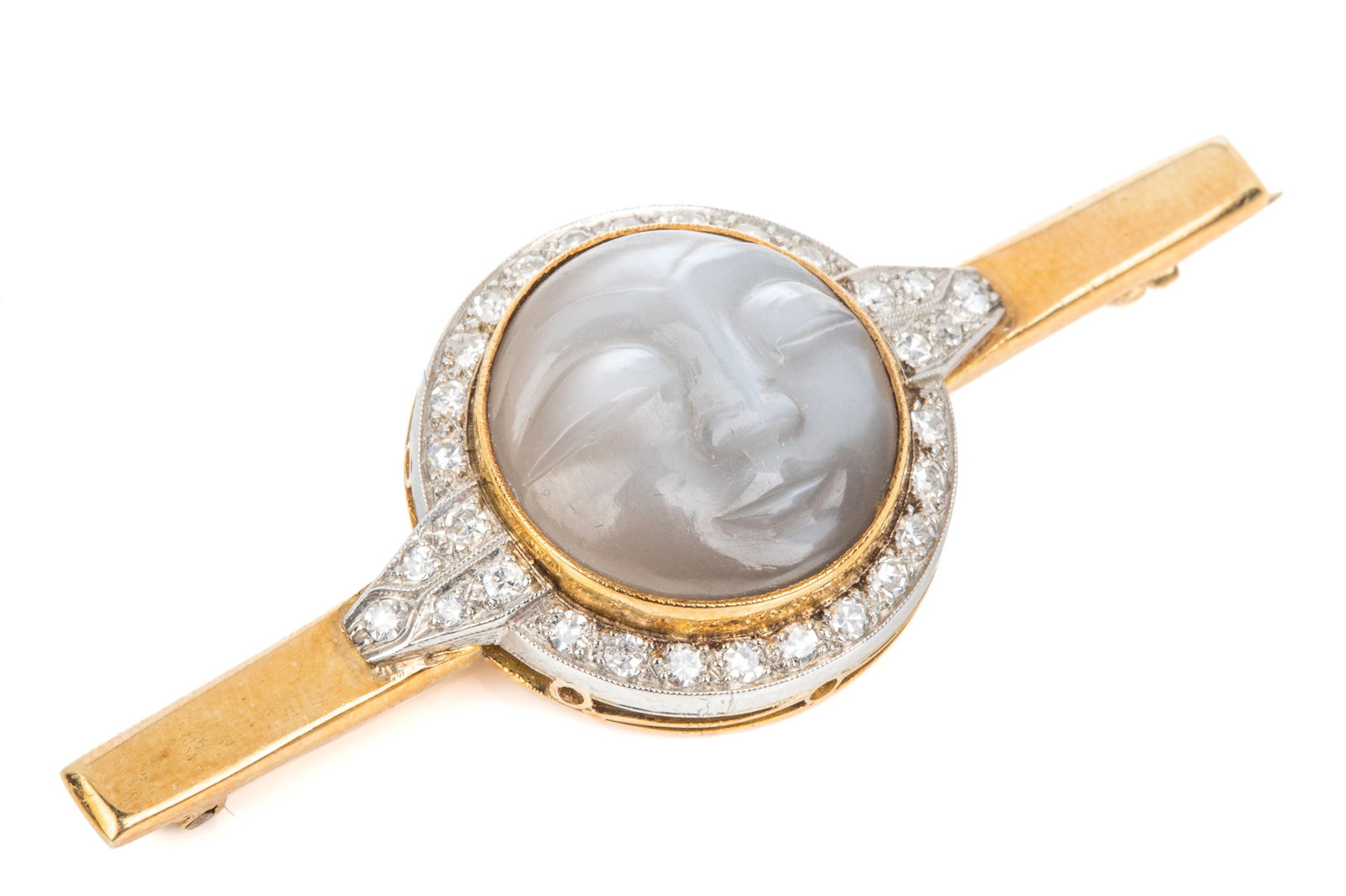 VICTORIAN STYLE MOONSTONE & DIAMOND BROOCH, 11.3g (1 of 3)