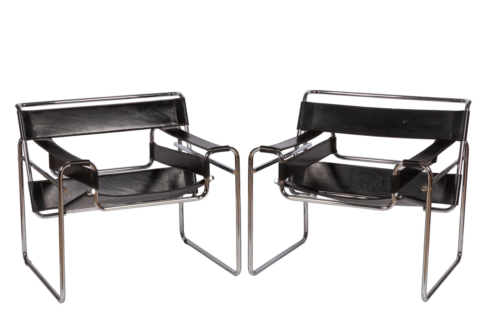 PAIR OF WASSILY CHAIRS BLACK LEATHER IN CHROME (1 of 4)