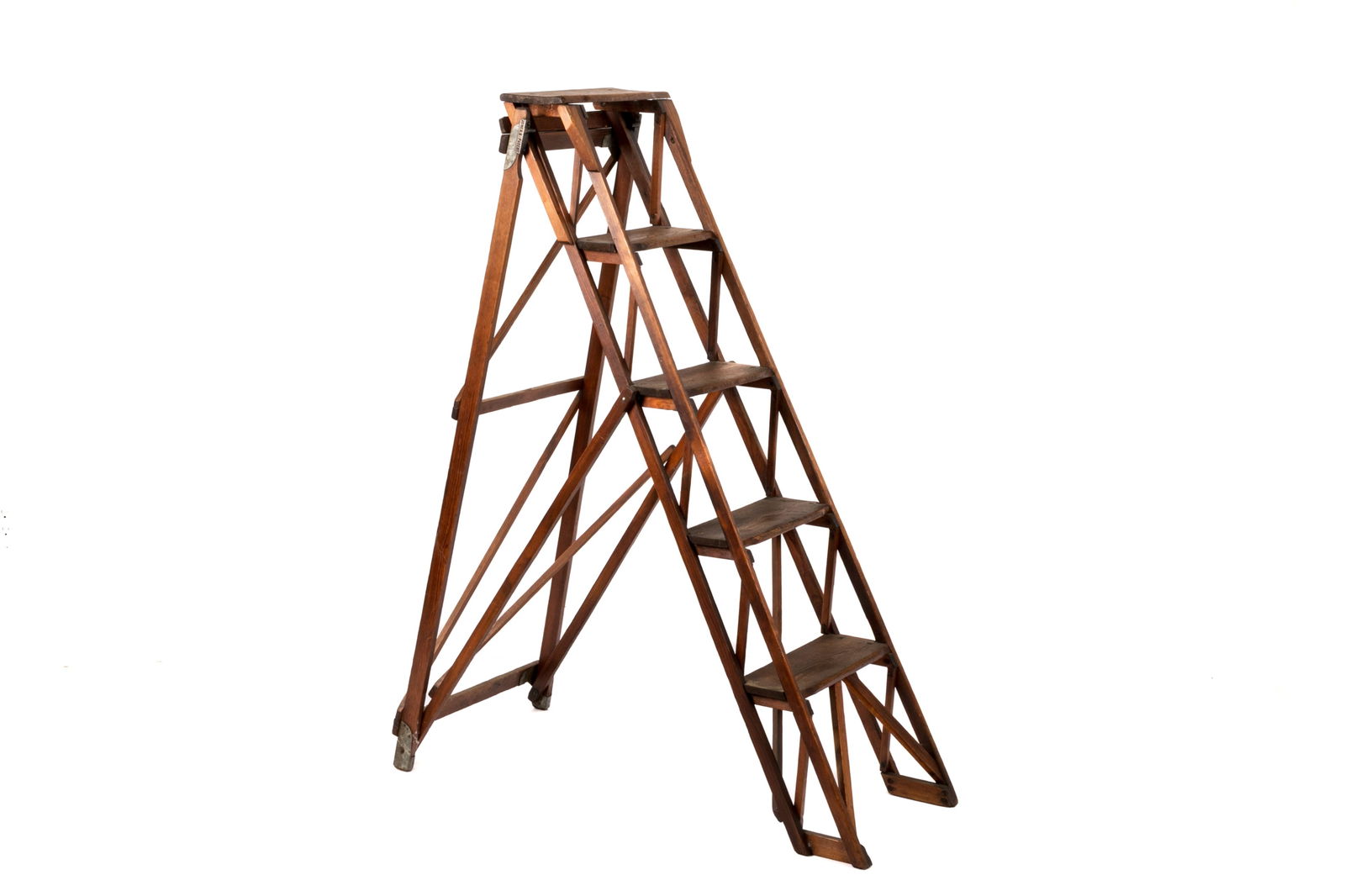 ANTIQUE STAINED WOOD STEP-LADDER (1919) (1 of 5)