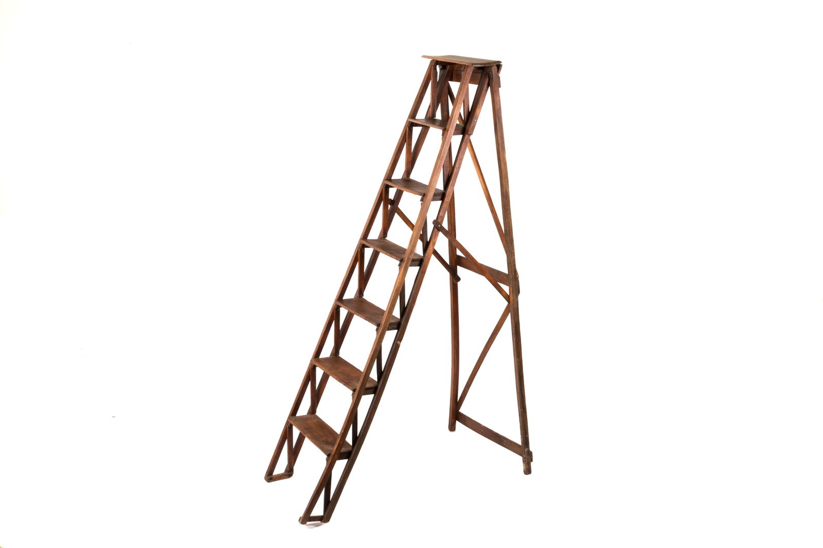 ANTIQUE STAINED WOOD STEP-LADDER (1 of 3)
