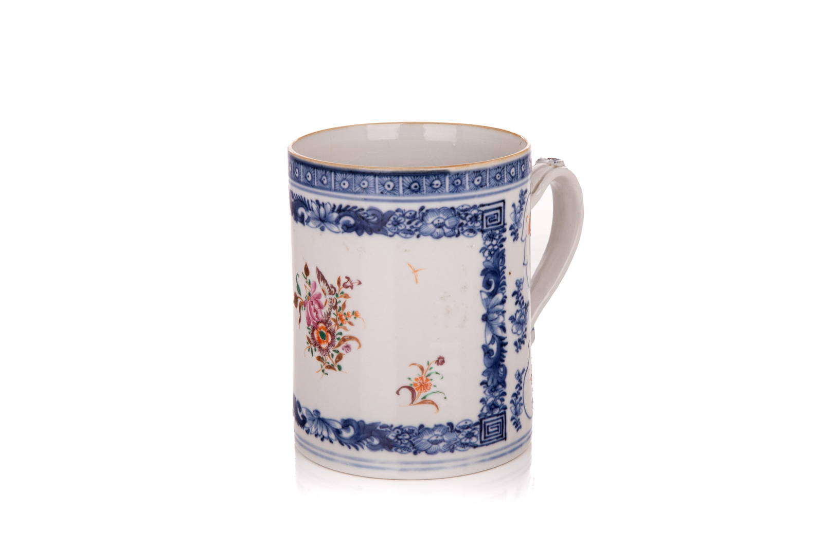 CHINESE FAMILLE ROSE EXPORT PORCELAIN TANKARD MUG