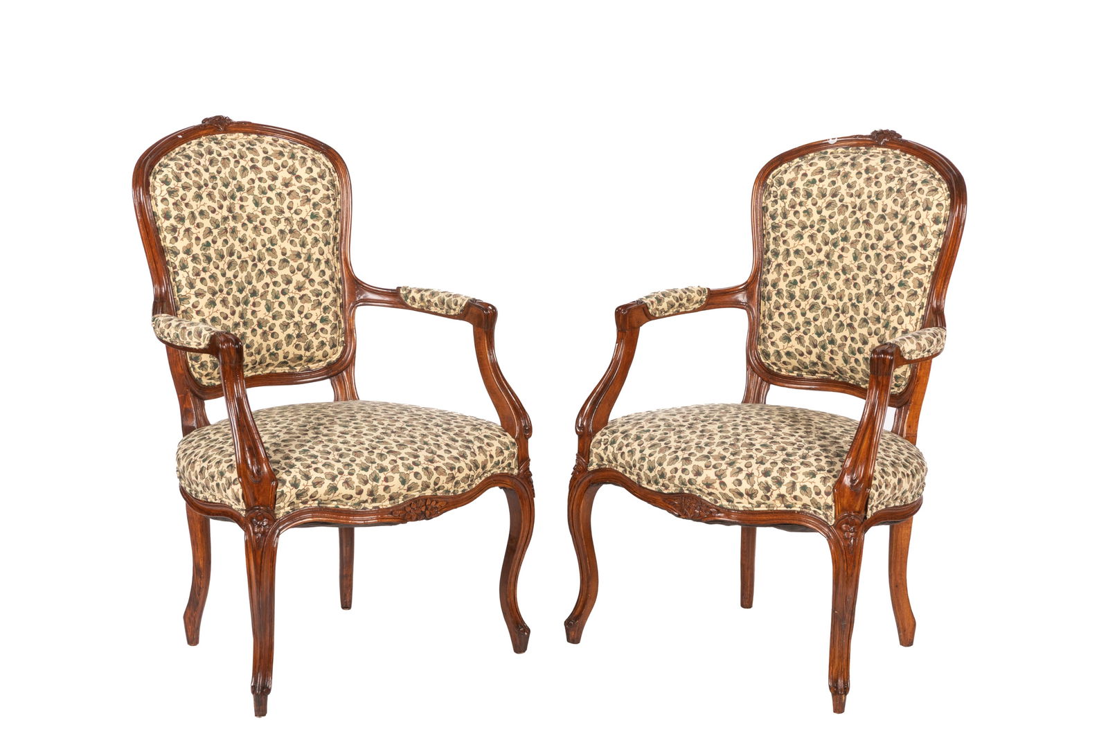 PAIR OF FRENCH CARVED WALNUT ARMCHAIRS (1 of 4)