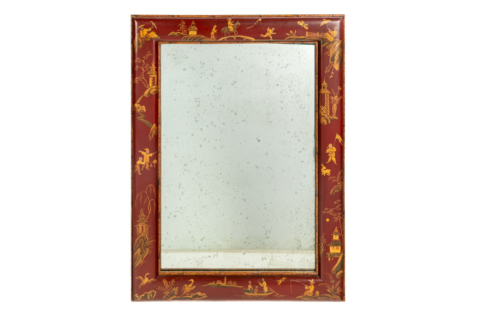 GEORGE I MANNER RED JAPANESQUE FRAMED MIRROR (1 of 2)