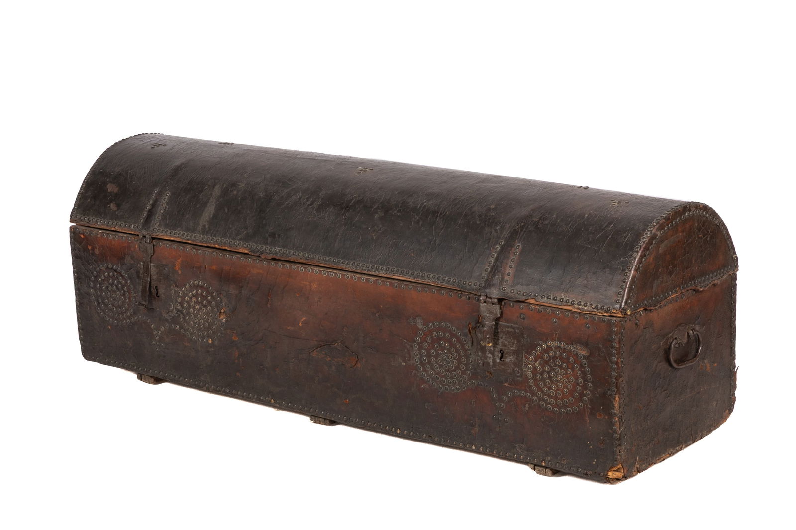 EARLY DOMED LEATHER & STUDDED TRUNK (1 of 3)
