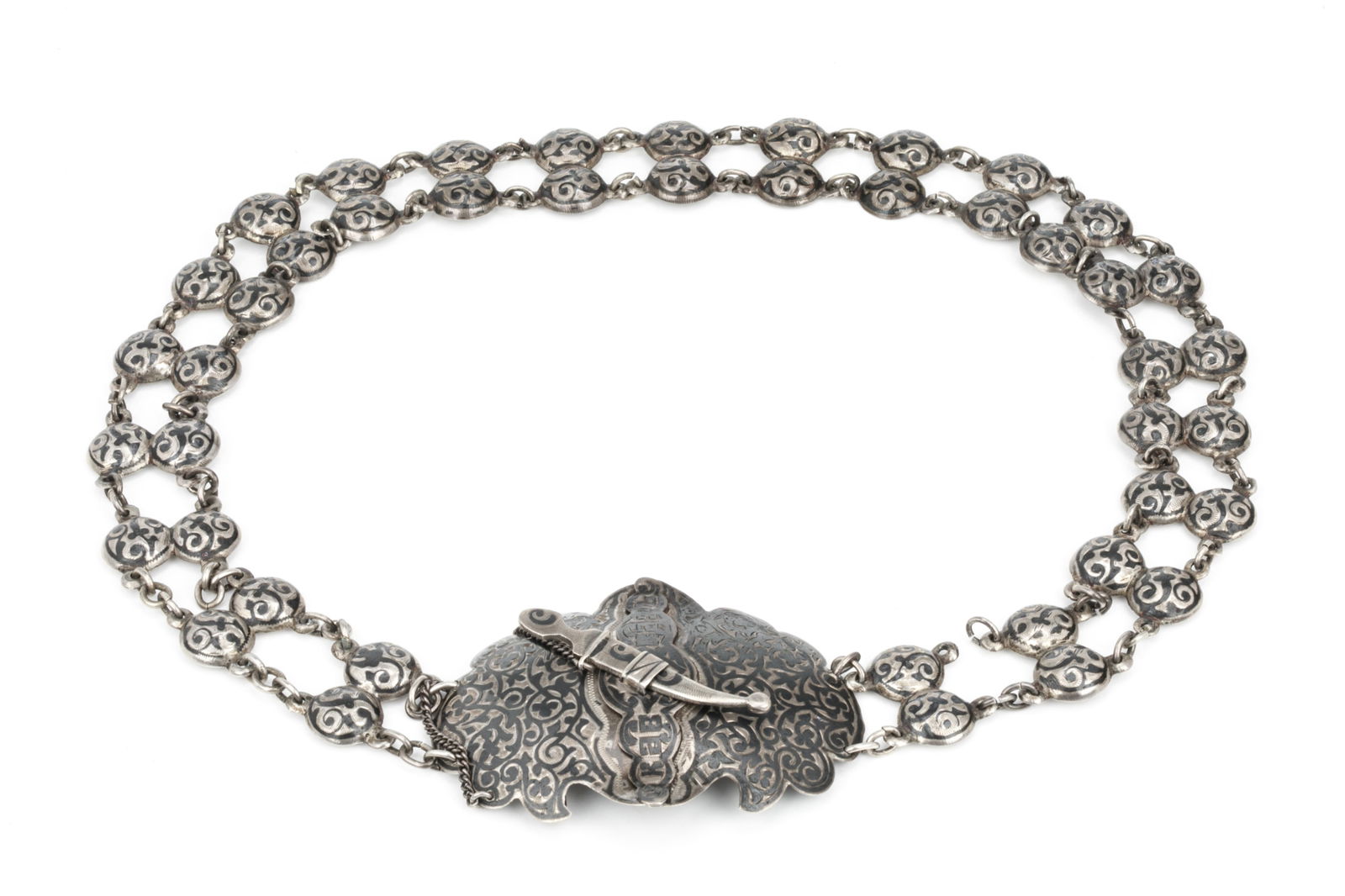 ANTIQUE ARMENIAN SILVER NIELLO BELT, 156g (1 of 4)