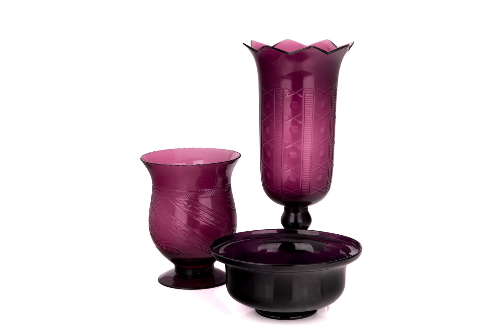 THREE PIECES OF ANTIQUE AMETHYST GLASS (1 of 3)